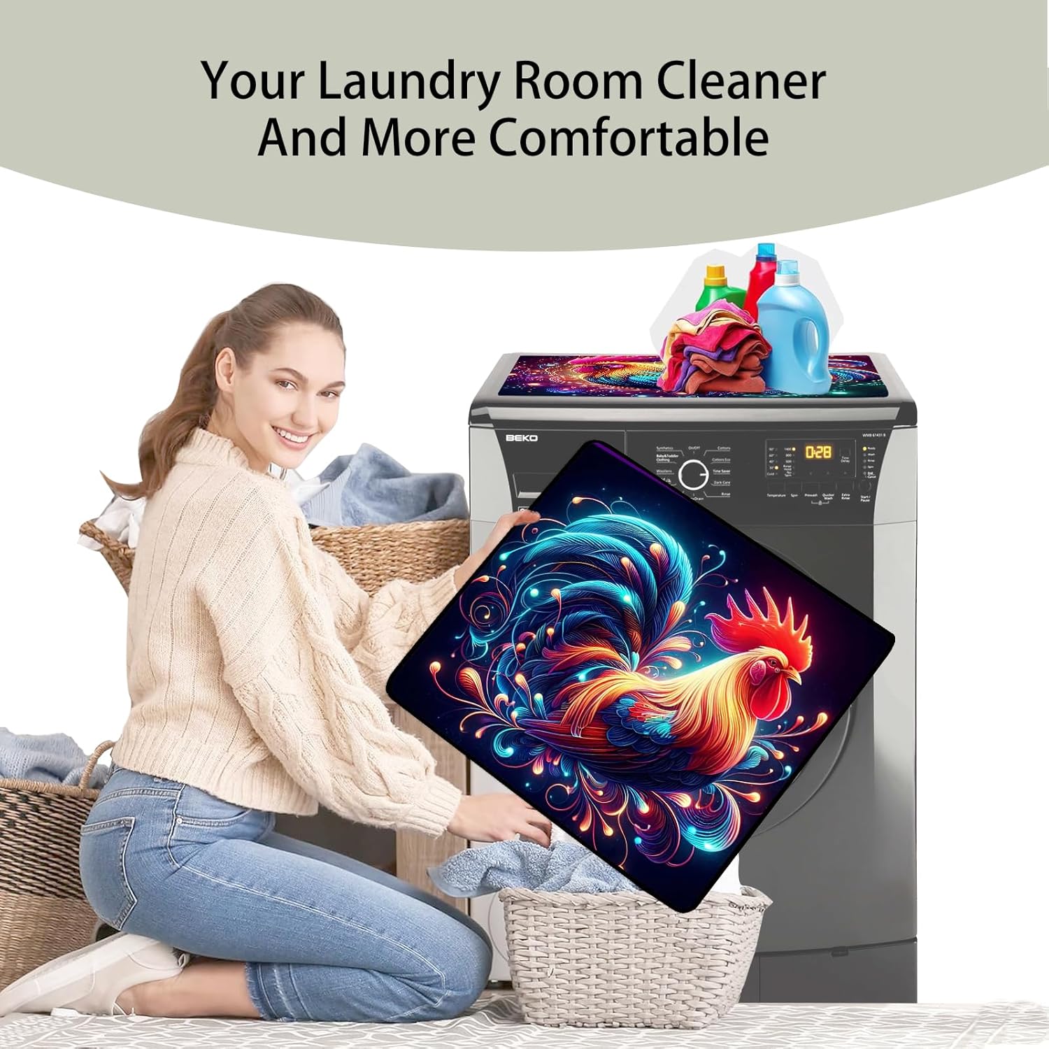 2 Pcs Washer And Dryer Covers for The Top 19.7 x 23.6 Inches Dryer Top Protector Mat Non Slip Washing Machine Cover Fits Most Washers Dryers