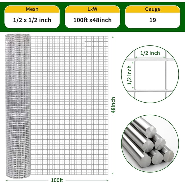 QinaQin Hardware Cloth Chicken Wire Fence, Galvanized Steel Mesh, Silver