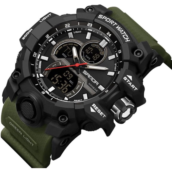 YNTVV-Men's Solar Powered Casual Quartz Wrist Watch Analog Digital Multifunctional Black Sports Watch