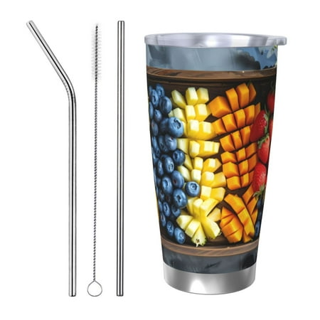 

Uemuo Halloween Fruit Platter Print Travel Coffee Mug 20oz Double-walled Car Cup Stainless Steel Insulated Tumbler Leak-proof Travel Cup Reusable Straw Car Cup-Straw Three-piece Set