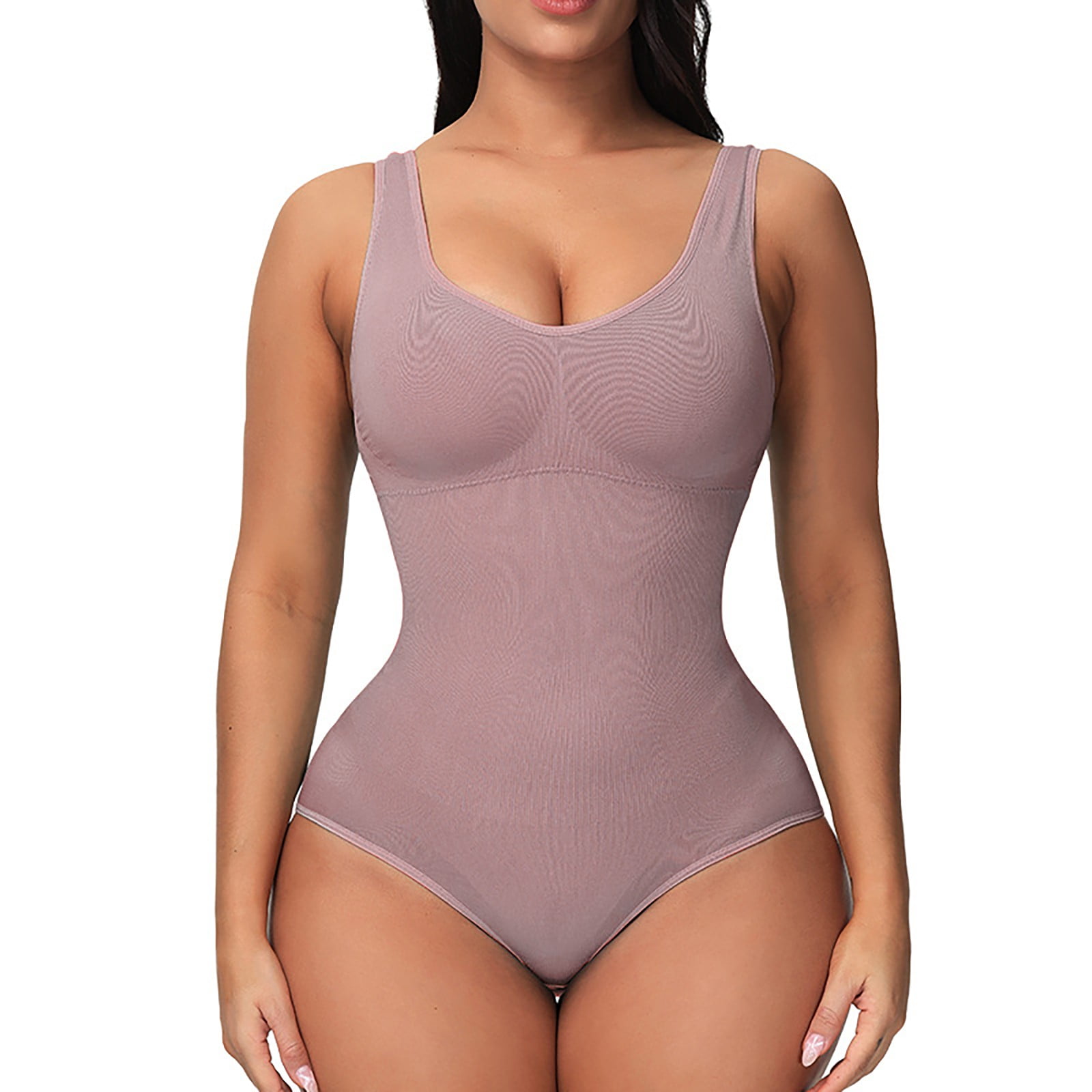 Women’s Waist Trainer Bodysuit Slim Full Body Shaper Tummy Control Thong  Shapewear Deep V Neck Backless Body Shaper (Color : Pink, Size : L)