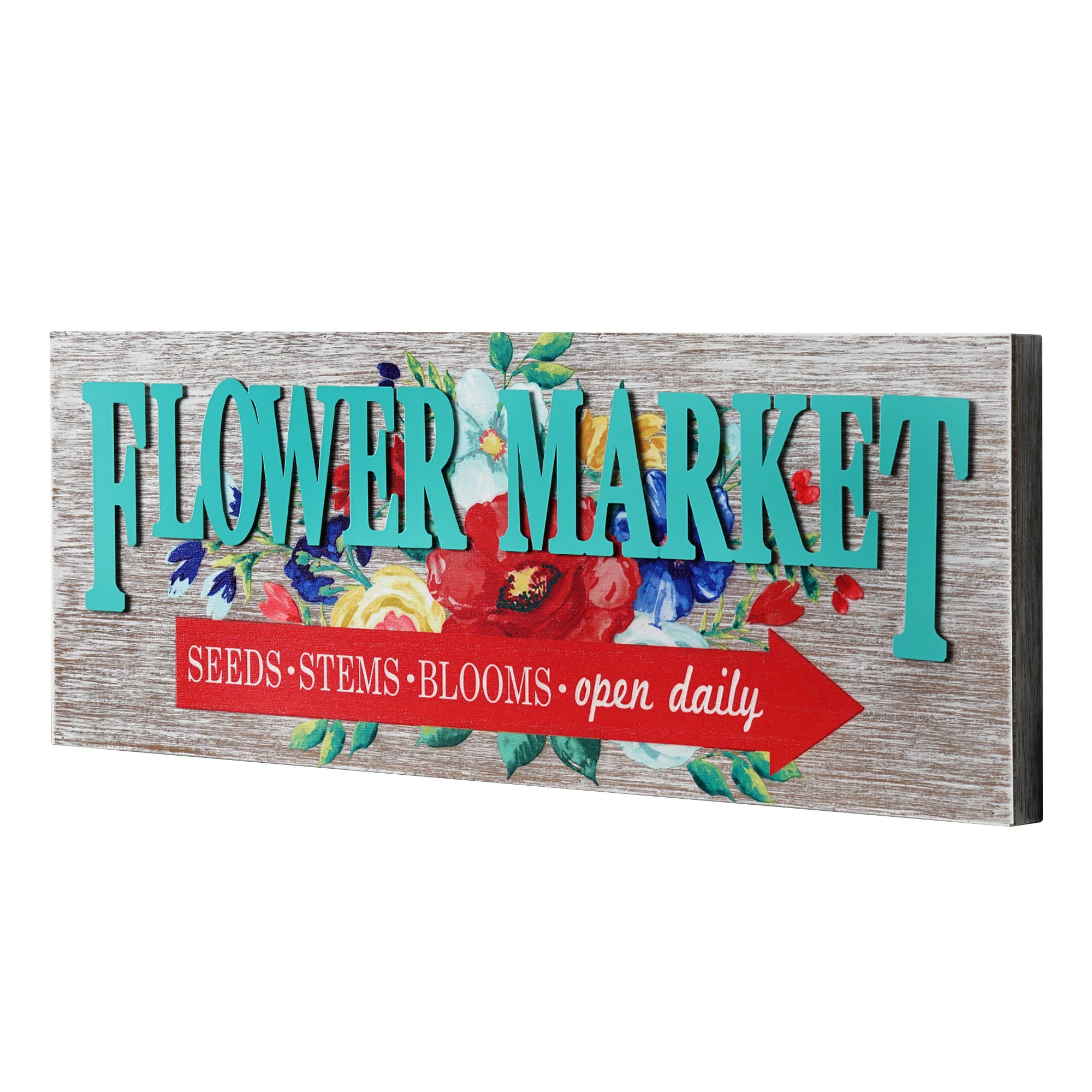 The Pioneer Woman Smile Hanging Wooden Sign With Metal Flower