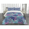 thumbnail image 3 of Ambesonne Leaf Quilted Bedspread Set 3 Pcs, Vivid Colored Island Flora, King Size, Turquoise Dark Blue, 3 of 5