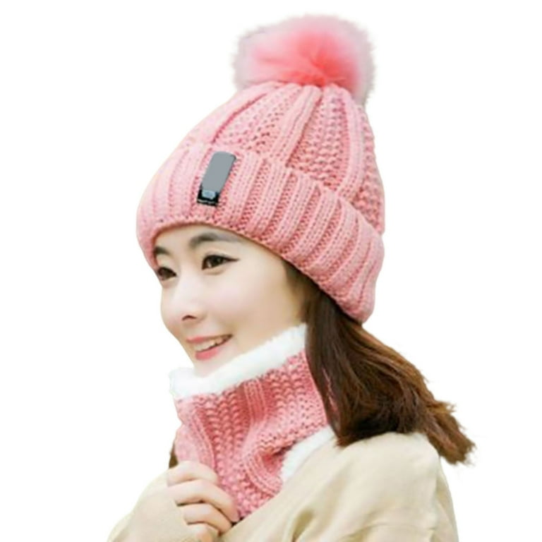 Winter Knitted Scarf Hat Set Women Thick Warm Beanie Skullies Hat