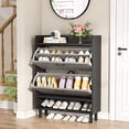 thumbnail image 4 of Tribesigns Shoe Cabinet, 2-Tier Shoe Storage Cabinet with Flip Doors, Vintage Entryway Shoe Organizer Rack with Open Shelves for Narrow Closet, Entryway, Living Room, Black, 4 of 7