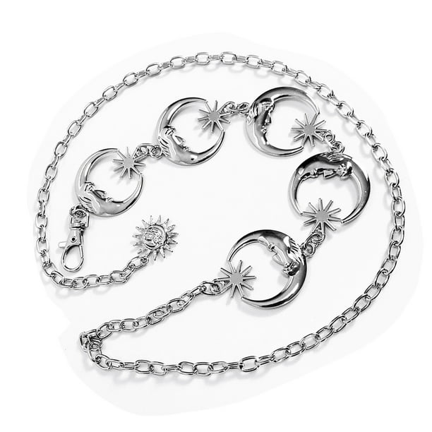 Cinturón de cadena de Metal con forma de luna para mujer Bling Bling