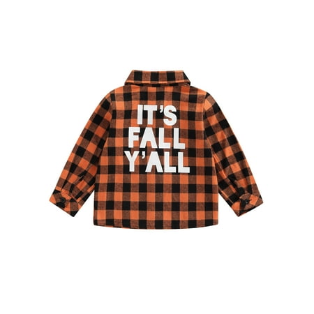 

aturustex Baby Boys Casual Shirt Long Sleeve Plaid Letter Printed Front Pocket Button-Down Lapel Tops 1-6T