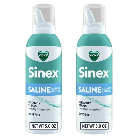 Vicks Sinex SALINE Nasal Spray, Ultra Fine Mist, 5.0 fl oz x 2