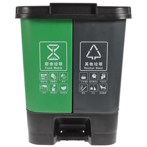 16L Large Waste Bins Trash Can Double Bucket Pedal Eco-Friendly Plastic Trash Bin Classification Kitchen Garden Waste Bag (Green and Grey)