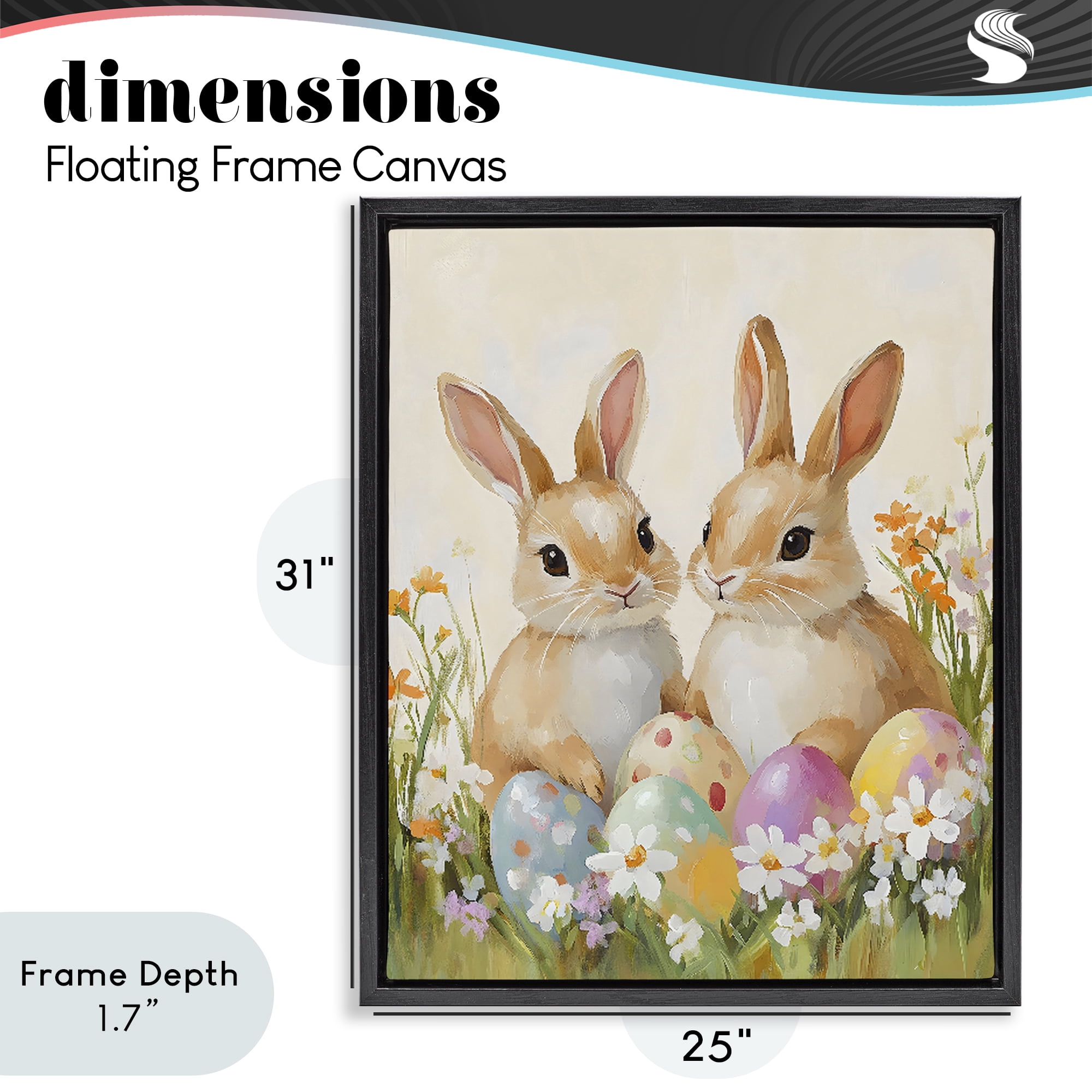 Stupell Industries Bunnies with Painted Easter Eggs Black Framed Floater Canvas Wall Art, design by The Prints Vibe