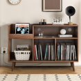 thumbnail image 1 of Record Player Stand with Charging Station & USB Ports, Mid-Century Turntable Stand Table Holds Up to 300 Albums, 1 of 5