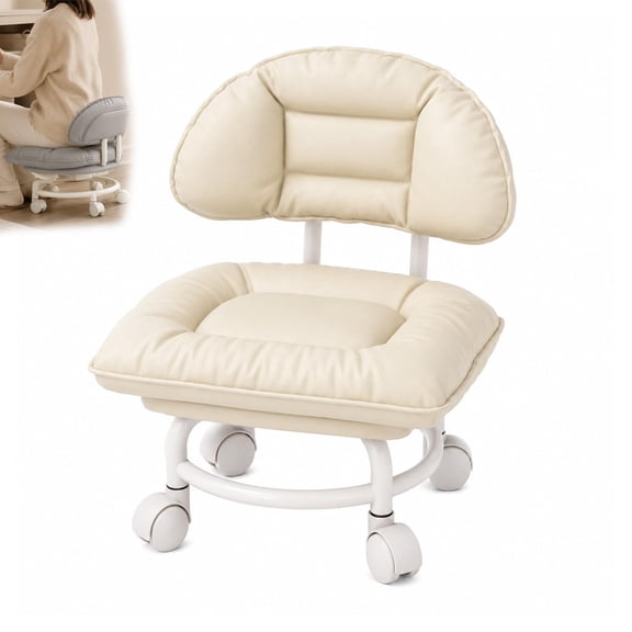 Low Rolling Stool with Wheels PU Leather - Adjustable Swivel Squat Seat Chair for Garage Detailing & Home Workshop