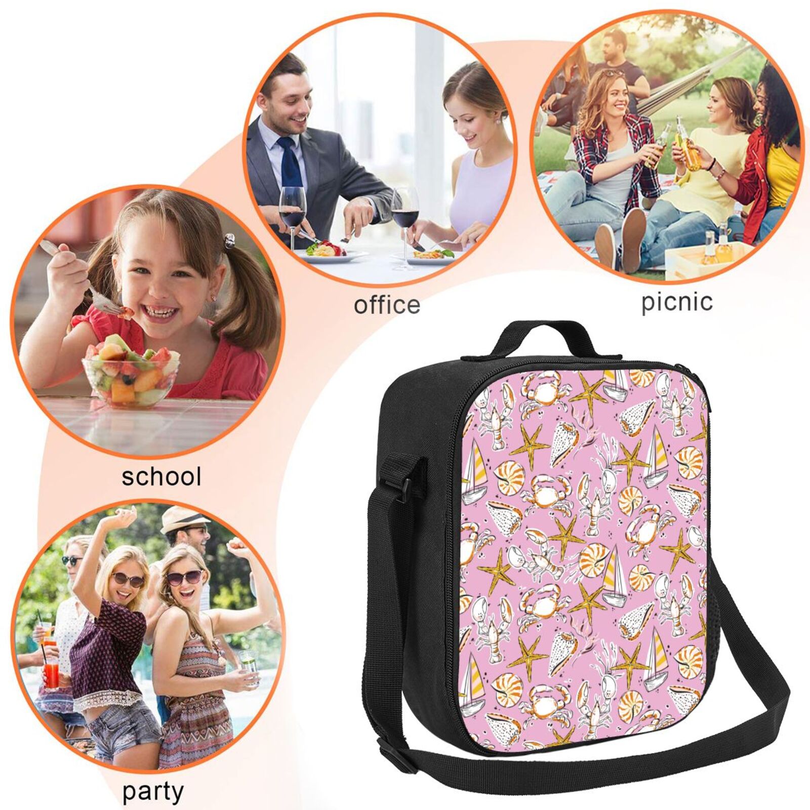 Naloa Seafood Lunch box Lunch bag for men women Large capacity Lunchbox Insulated Lunch bag Lunch box cooler