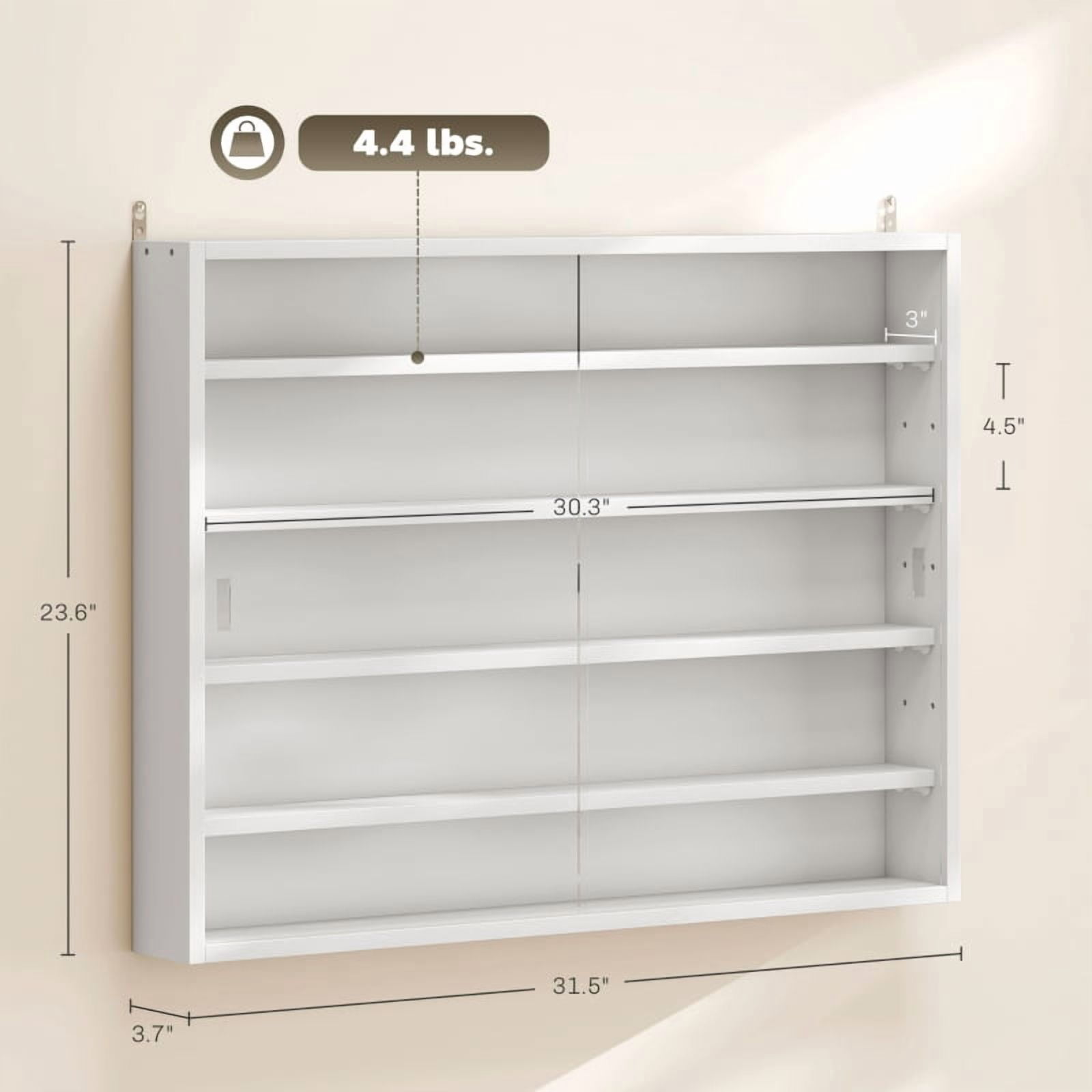 Alvantor 5-Tier Wall Display Storage Cabinet with Glass Doors & 4 Adjustable Shelves 23.6"x31.5" White