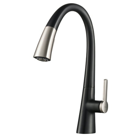 KRAUS Nolen Spot Free Finish Dual Function Pull-Down Kitchen Faucet, Stainless Steel/Matte Black