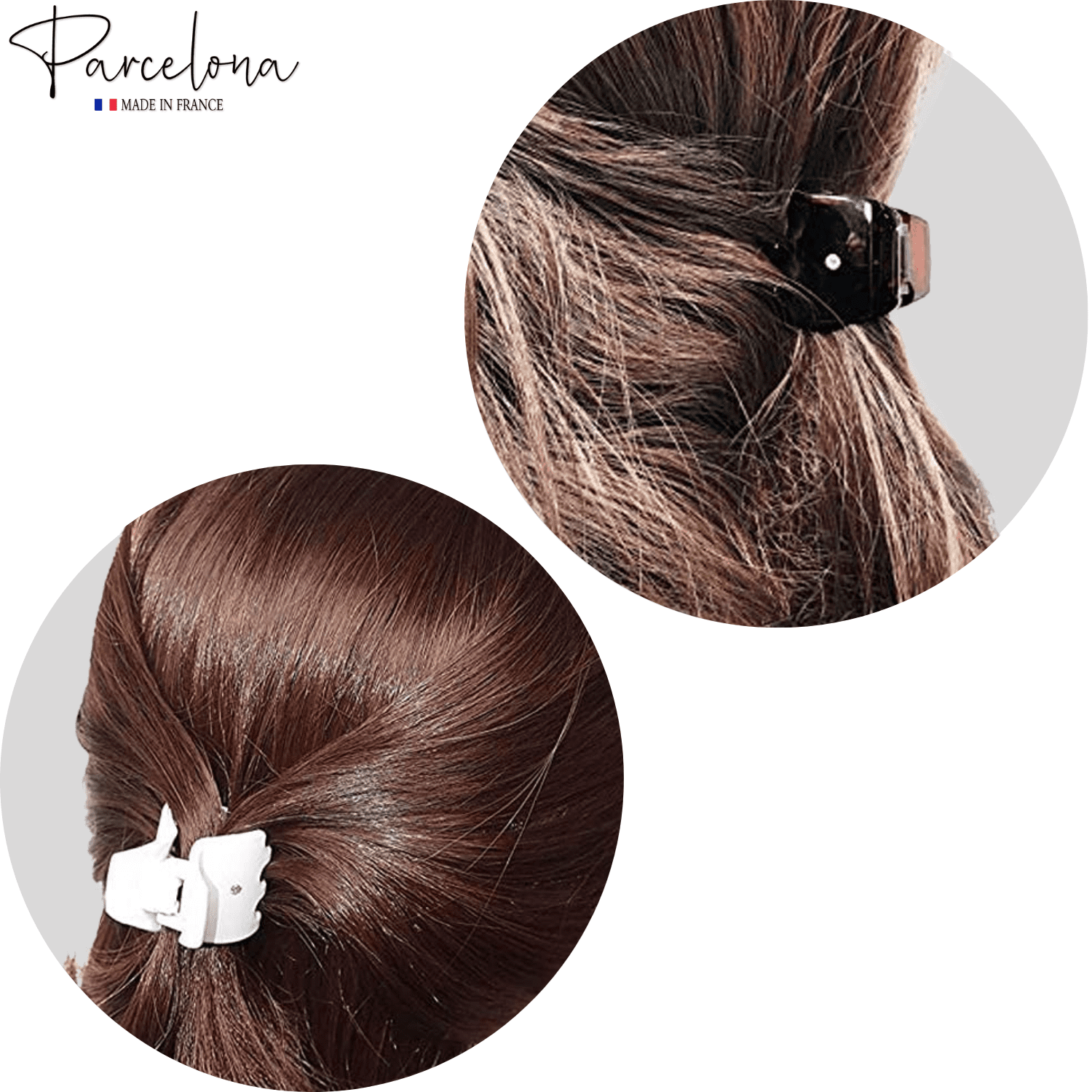 Parcelona France Mignon Small Shell White & Black Hair Claw Clips With Crystal