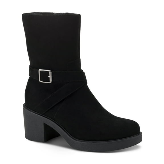 STYLE & COMPANY Womens Black Buckle Accent Comfort Bessiee Round Toe Block Heel Zip-Up Booties 5 M