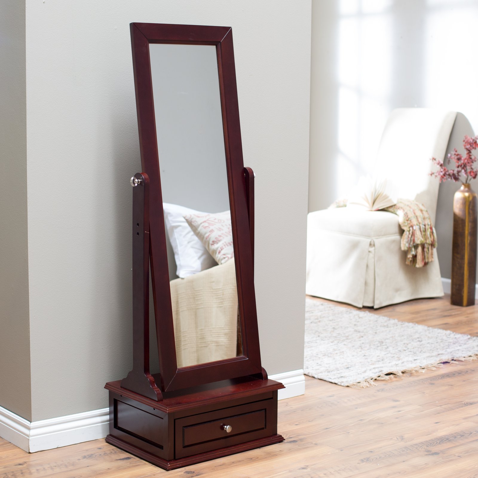 Belham Living Removable Decorative Top Cheval Mirror Cherry