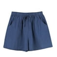 thumbnail image 2 of BLTIBY Womens Cotton Linen Shorts Solid Color Summer Elastic Waist Drawstring Short Pants with Pockets for Walking Exercise Casual Fashion Navy S, 2 of 4
