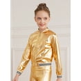 thumbnail image 2 of iiniim Kids Girls Metallic Shiny Bomber Jacket Coat Long Sleeve Zip Up Outerwear Jazz Modern Dance Top Size 6-16 Gold 10, 2 of 7