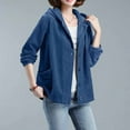 thumbnail image 2 of Sexlip Women's Corduroy Jacket with Hood Long Sleeve Shacket Button Down Casual Coats Tops Fall Winter Outerwear with Pockets Blue M, 2 of 5