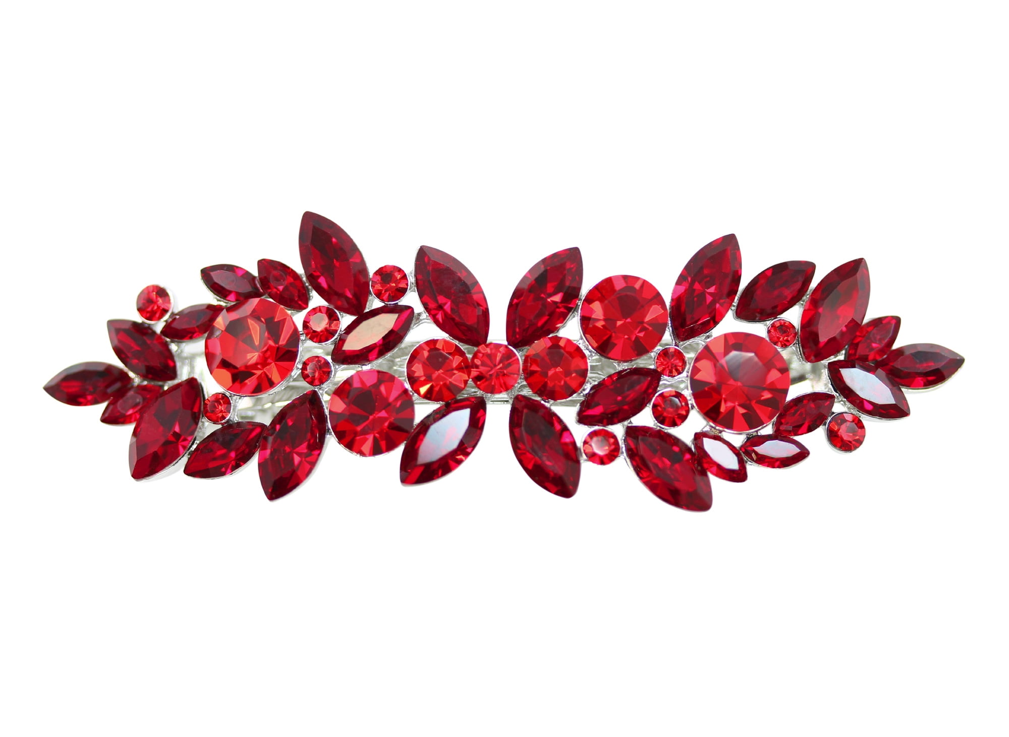 Faship Red Rhinestone Crystal Floral Hair Barrette Clip