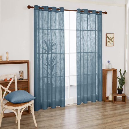 Bright White Sheer Curtains 84 Inches Long Faux Linen Solid Voile Grommet For Bedroom Living Room 2 Panels Canada Faux Linen Solid Voile Grommet Curtains, Bright White Sheer Curtains