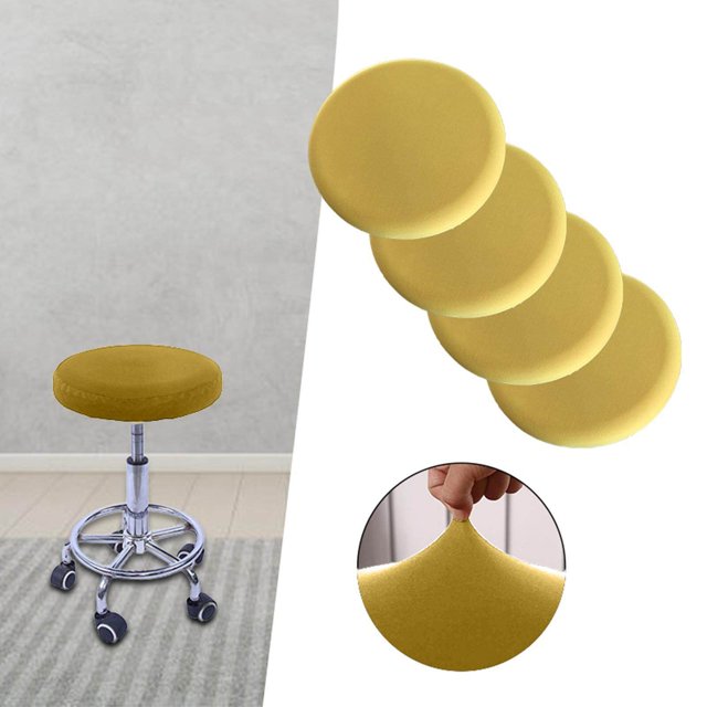 Coussin de Tabouret Rond Durable Doux Housse de Tabouret Roulant Lavable pour Sièges Roulants Housses Élastiques 12-18 Pouces Chaise Jaune