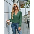 thumbnail image 5 of Women'S Multi-Layered V-Neck Solid Color Long Sleeved T-Shirt Casual Blouses Top Green M, 5 of 9