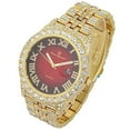 thumbnail image 2 of Charles Raymond Big Rocks w/Roman Numerals Fully Iced Out Mens Watch w/Easy Read Date and Colorful Dials- Designer Hip Hop Blinged Out Timepiece - ST10226RND Gold RED, 2 of 3