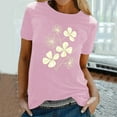 thumbnail image 2 of Tnhcen Women's Summer Short Sleeve Crew Neck Clover Print T-Shirt - Plus Size Friendly S-3XL | Soft Polyester Spandex Cotton Blend Casual Basics, 2 of 5