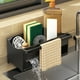 thumbnail image 1 of Organizador de esponja para fregadero de cocina con bandeja de drenaje automático | Soporte de plástico gris para esponjas y cepillos | Barra para toallas, antideslizante, fácil de limpiar |, 1 of 8