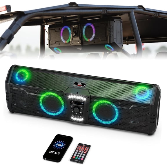 KEMIMOTO Midnight 90 UTV Sound System Audio Roof Speaker w/FM Radio Dual Woofer RGB Lights BT5.3 800W Max IP66 Waterproof Compatible with Polaris RZR Can Am