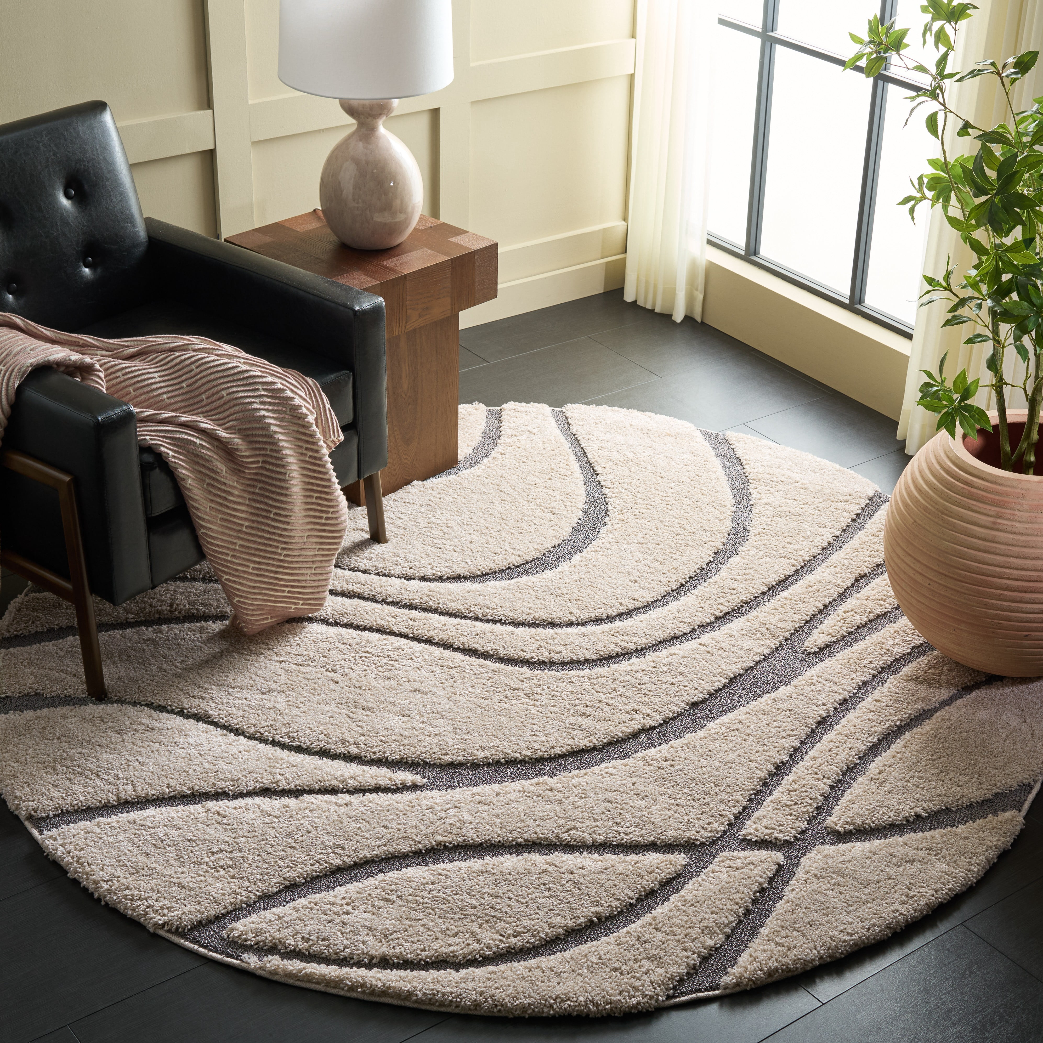 Safavieh Florida Tamzen Abstract Shag Area Rug, Cream/Gray, 3' x 3' Round
