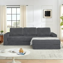 112.6" Cloud Couch, Sectional Couches for Living Room, Gray Modern Sectional Sofa with L-Shape Chaise, Corduroy Upholstered, Unfolds to Bed, No Assembly Required