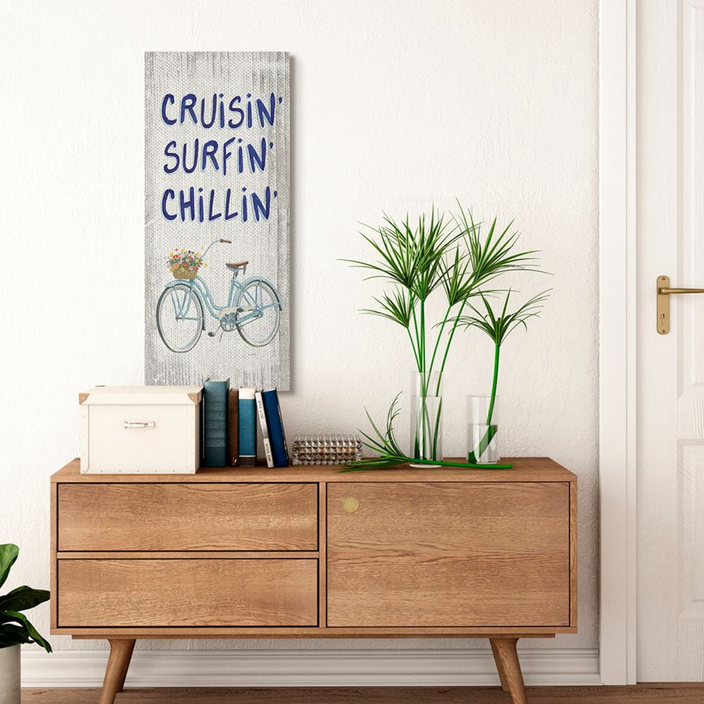 Stupell Industries Cruisin Surfin Chillin Text Bicycle Basket Vintage Nautical Sign Canvas Wall Art Design by James Wiens, 17" x 40"