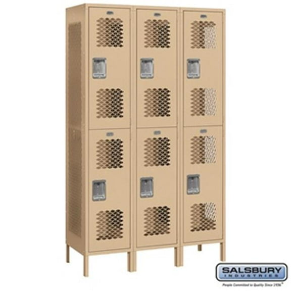 15 in. Double Tier Vented Metal Locker - Assembled, Tan - 6 ft. x 3 x 18 in.