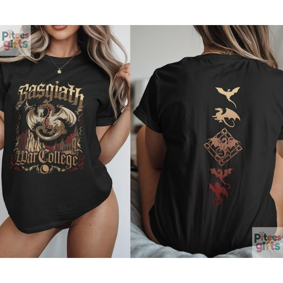 SEIKEMS Basgiath War College Gildan Unisex 2 Side T-Shirt, Fourth Wing Riders Quadrant , Vintage Dragon Rider | Trendy Book Merch, Bookish Gifts
