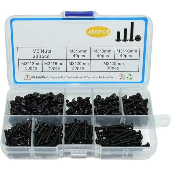 Half Round Head Hexagon Socket Screw Set Thread Machines Hexagon Screws 3MM Screws Nuts Assortment Set with Storage