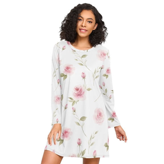 Dreamy Rose Nightgowns for Women Soft Sleepwear Long Sleeves Ladies Sleepshirt Nightdress