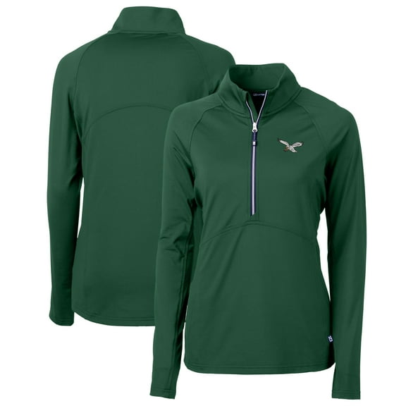 Women's Cutter & Buck Green Philadelphia Eagles Gridiron Classics Logo Adapt Eco Knit Stretch Recycled Half-Zip Pullover