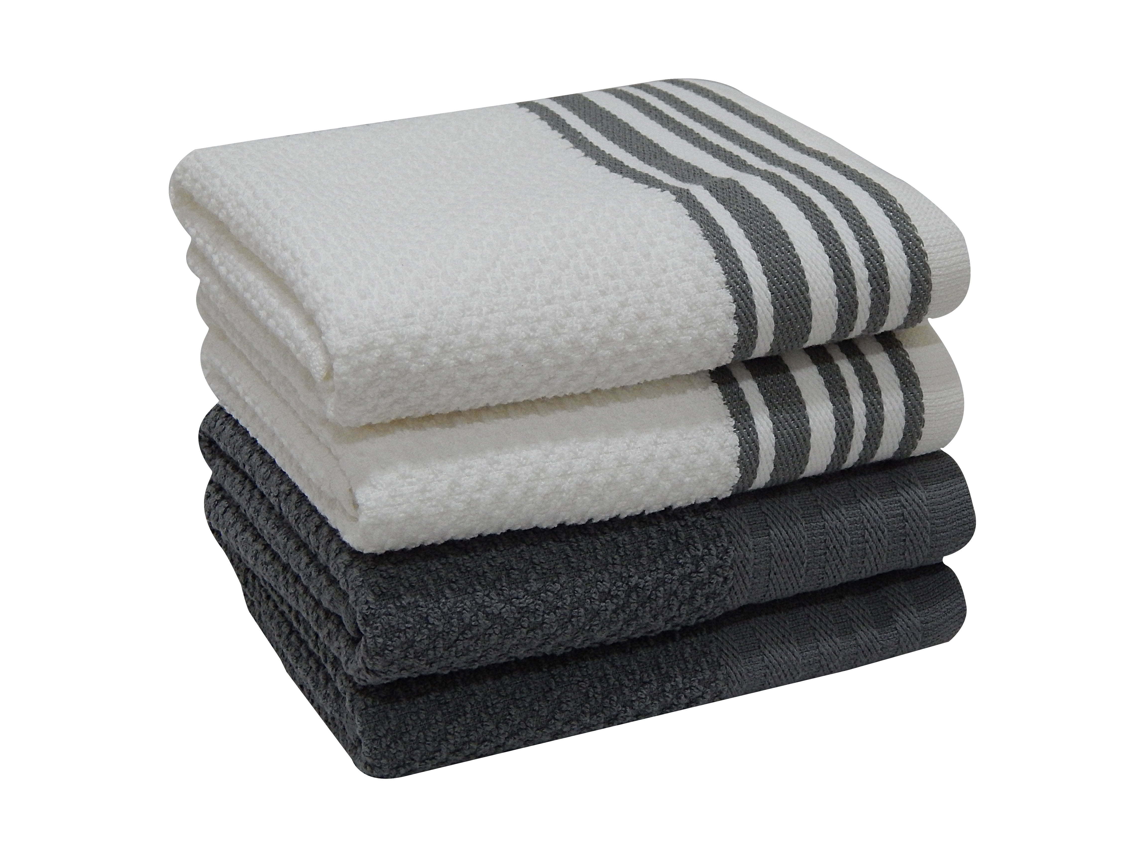 Rustic Dove Gray Checkered 4 Piece Kitchen Towel Set