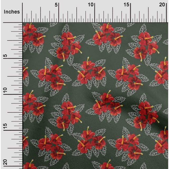 oneOone Tissu Polyester Lycra Feuilles & Floral Artistique Imprimé Sashiko Décor Tissu Imprimé BTY 56 Pouces de Large