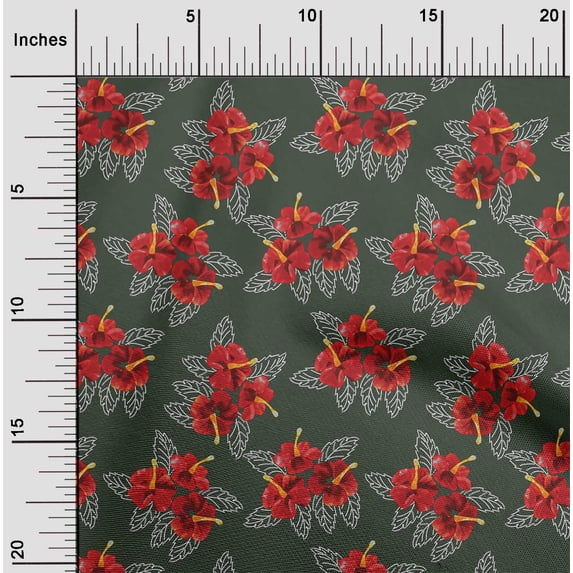 oneOone Georgette Viscose Fabric Leaves & Floral Artistic Sashiko Print Decor Fabric Printed BTY 42 Inch Wide