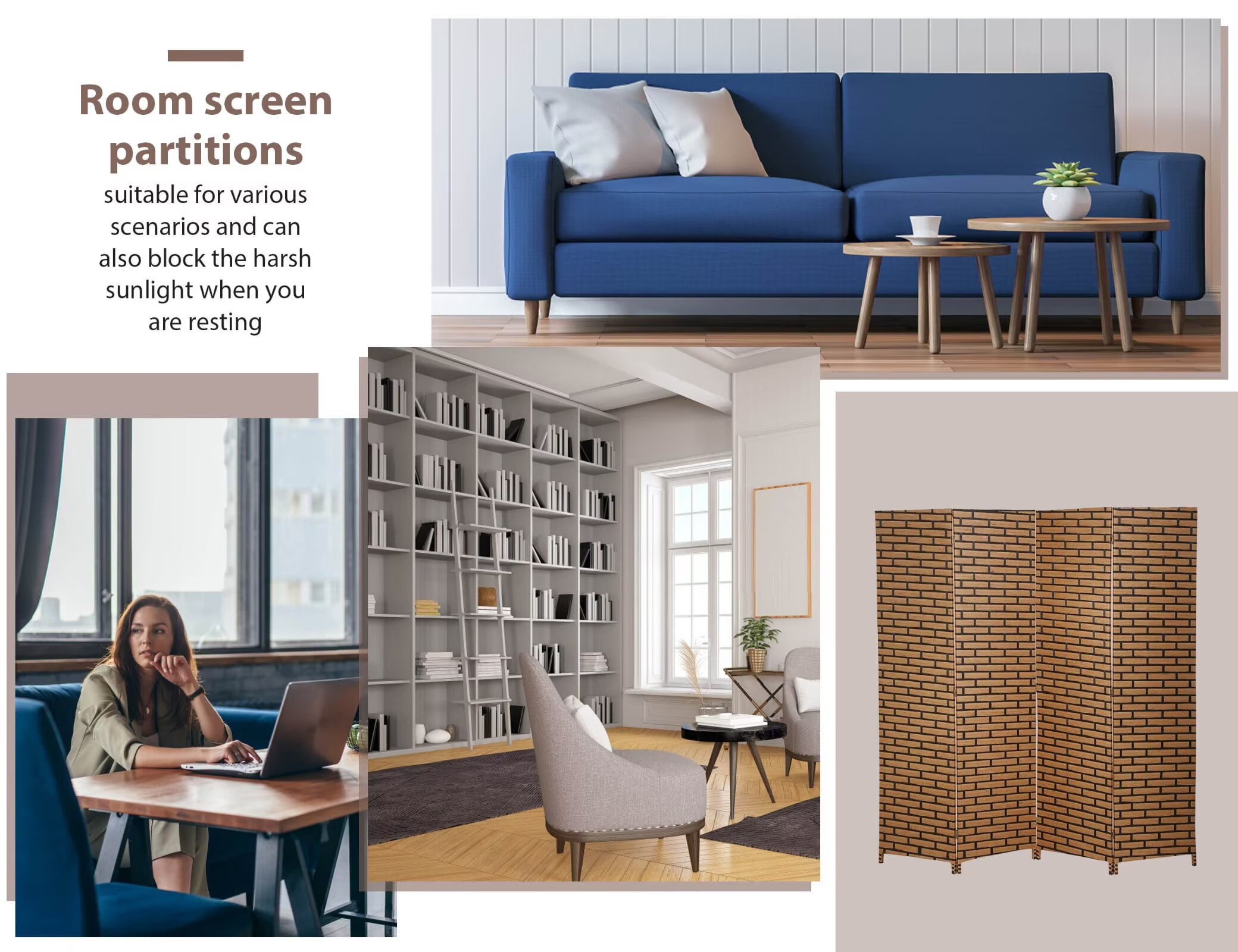 YRLLENSDAN,4 Panels,Room Divider Panel,Wall Divider for Room Separation,Privacy Screen Indoor,Foldable,Portable,Wooden,Independent Type,Brick