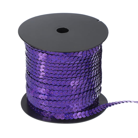 Uxcell 100 Yard Flat Sequin Strip, 6mm Paillette Sequins String Ribbon Roll Spangle Flat Sequin Strip for Crafts Embellishments Sewing Costume Accessories, Laser Dark Purple