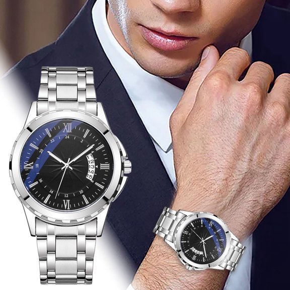 DESIGNICE Men'S Classic Casual Quartz Watch Night Light Hand Stainless Business Steel Strap Roman Numerals Date Watch Mens Casual Watch