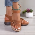 thumbnail image 4 of Summer Walking Shoes for Women Bohemia Flower Orthopedic Sandals Antislip Thick Sole Buckle Ankle Strap Low Wedge Dress Shoes Brown Size 8, 4 of 6