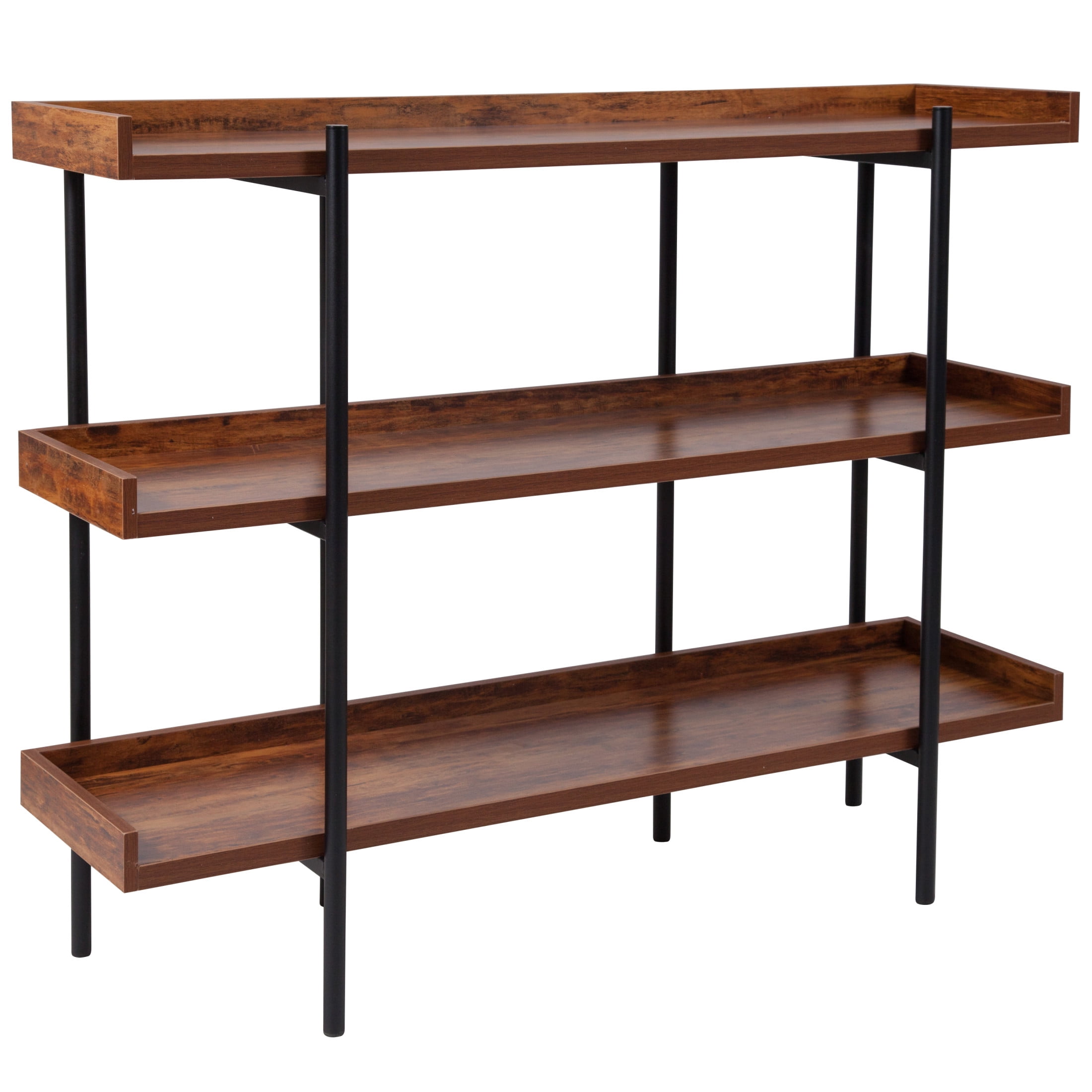 Flash Furniture Mayfair 35"H Open-Style 3-Shelf Display Unit Bookcase, Rustic Wood Grain Finish