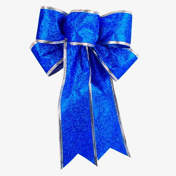 Christmas Bow Decorations Glitter Christmas Tree Bowknot Hanging Ornaments Wreath Xmas DIY Bow Decor Supplies Sparkle Powder Garland Decoration Accessories Blue Type 5
